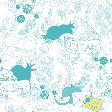 Elma ve bal ile Seamless modeli. El çizim vektör çizim