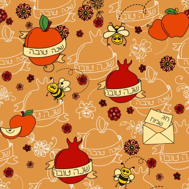 Elma ve bal ile Seamless modeli. El çizim vektör çizim