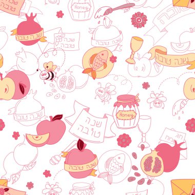 Elma ve bal ile Seamless modeli. El çizim vektör çizim