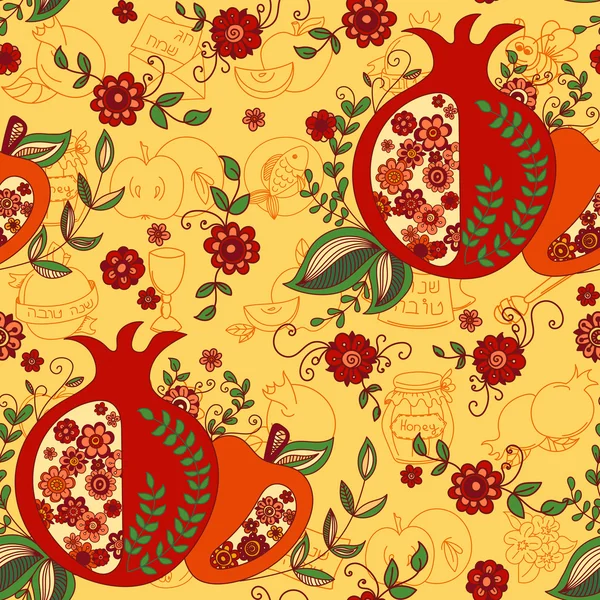 Seamless pattern with apples and honey. Hand drawing vector illustration — Stock Vector