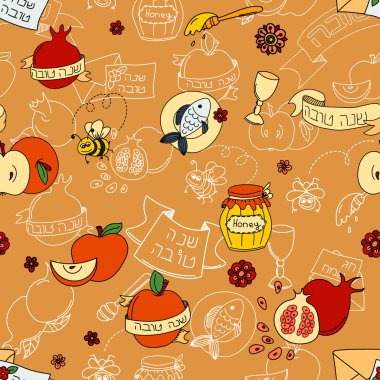 Elma ve bal ile Seamless modeli. El çizim vektör çizim