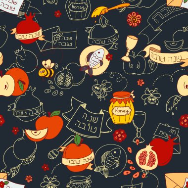 Elma ve bal ile Seamless modeli. El çizim vektör çizim