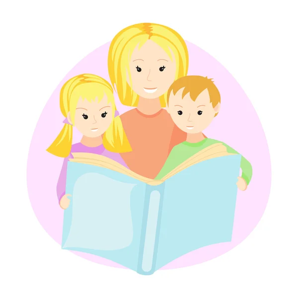 她的孩子们的母亲阅读本书 — 图库矢量图片