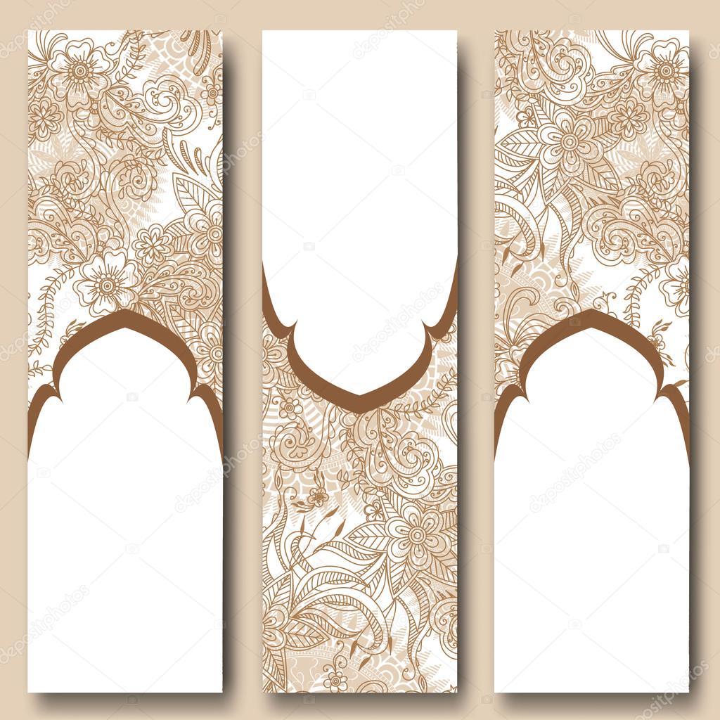 Set of floral banners templates in oriental style.