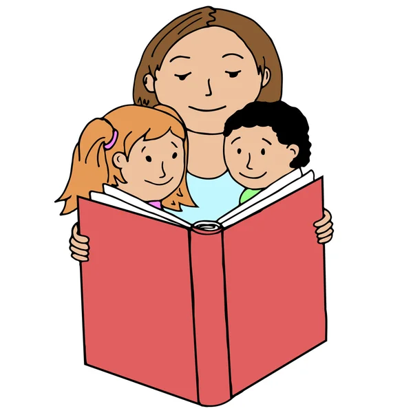 Mãe leitura livro para seus filhos — Vetor de Stock