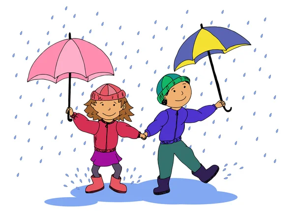 Crianças com guarda-chuvas —  Vetores de Stock