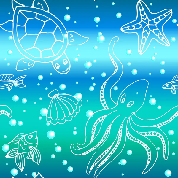 Hand drawn pattern with different sea creatures