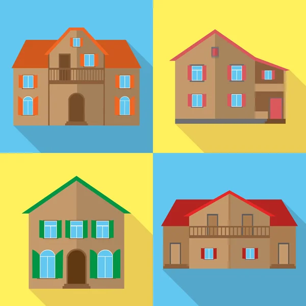 Casas planas vector conjunto — Archivo Imágenes Vectoriales