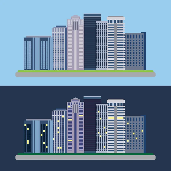 Flat design urban landscape day and night — Διανυσματικό Αρχείο