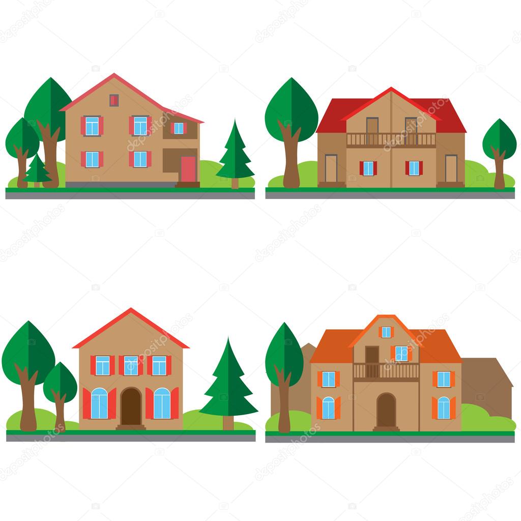 Colorful flat houses set 