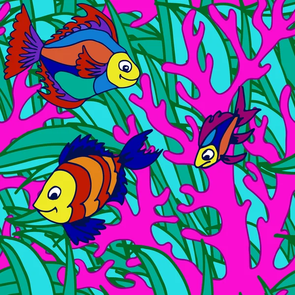 Motif sans couture avec des poissons tropicaux — Image vectorielle