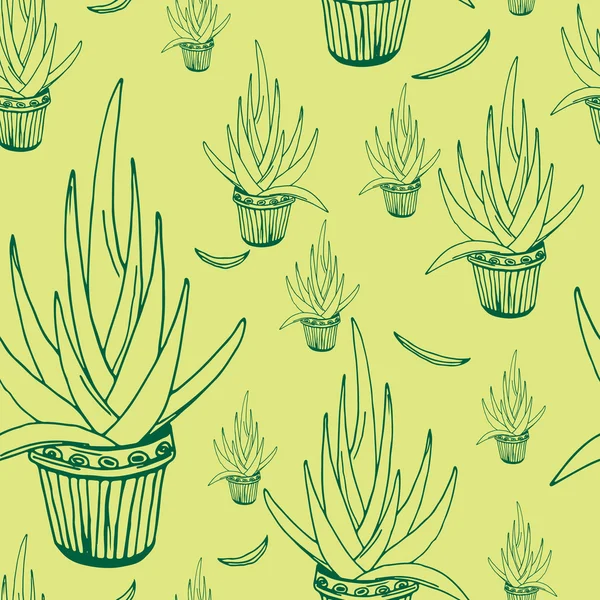 Aloe nahtlose Muster, handgezeichnete Designelemente. — Stockvektor