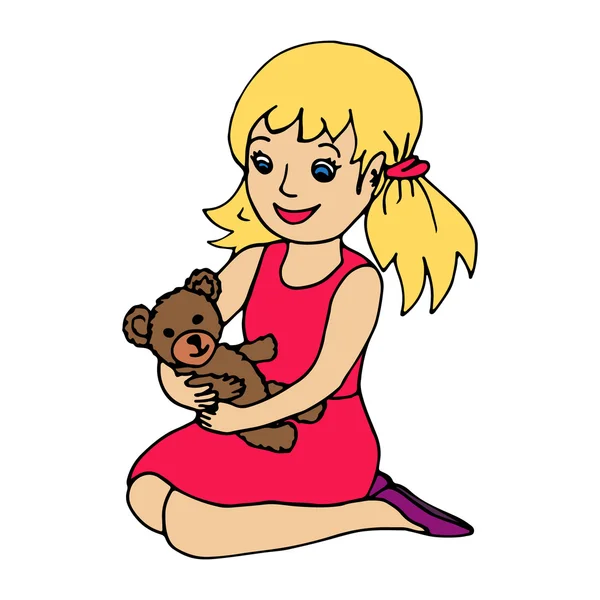 곰 인형을 들고 있는 어린 소녀 — 스톡 벡터