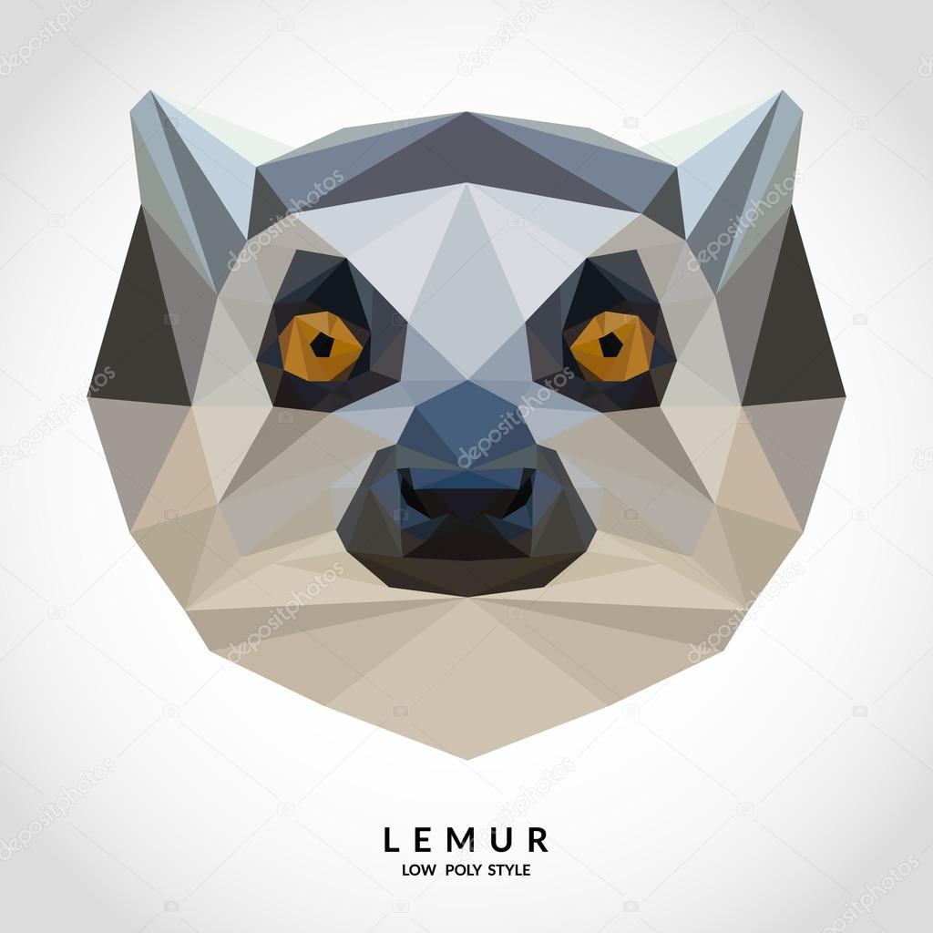 Portrait of lemur low poly style. Polygonal mosaic vector illustration.