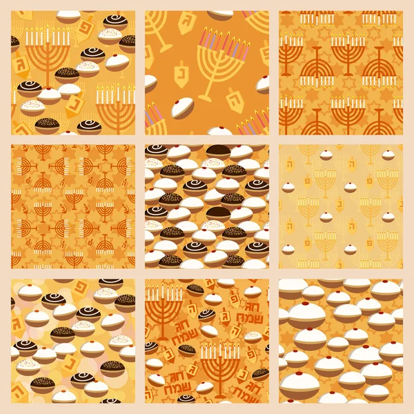 Hanukkah seamless pattern set — Stock Vector