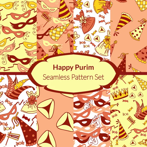 Nahtlose Mustersätze für den jüdischen Feiertag Purim — Stockvektor