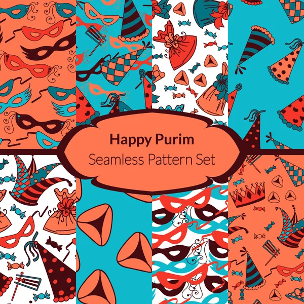 Nahtlose Mustersätze für den jüdischen Feiertag Purim — Stockvektor