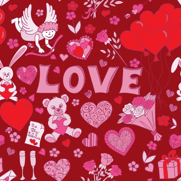 Valentijnsdag naadloze patroon achtergrond — Stockvector