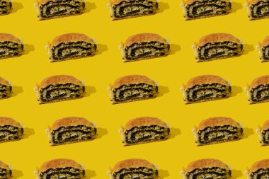 Sarı arka planda haşhaş tohumu. Minimum konsept. Desen.