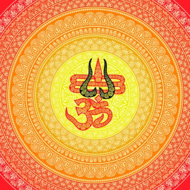 Circular pattern in form of mandala for Henna, Mehndi, tattoo, decoration. Decorative ornament in oriental style with ancient Hindu mantra OM. Doodle with bright colours