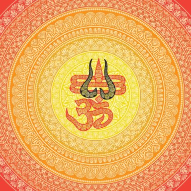Circular pattern in form of mandala for Henna, Mehndi, tattoo, decoration. Decorative ornament in oriental style with ancient Hindu mantra OM. Doodle with bright colours clipart