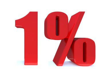 Beyaz arka planda% 1 altın kelime. 3d illüstrasyon