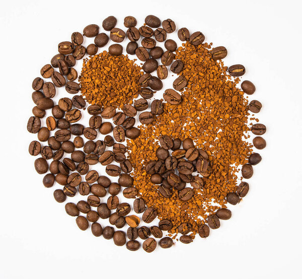 Coffee beans and instant cocoa yin-yang. High quality photo