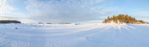 Glace et hummocks au bord de la mer de Barents en hiver. panora — Photo