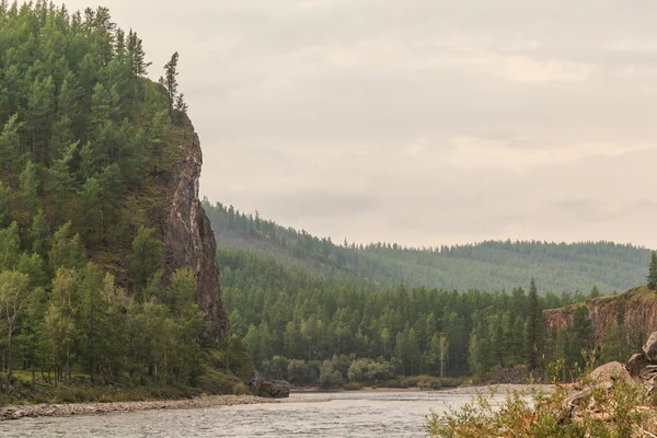 Felsen am Ufer des Gebirgsflusses. — Stockfoto