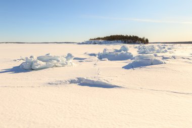 Buz tepecik üzerinde kış coast, Barents Denizi