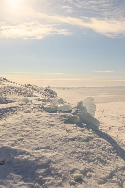 겨울, 얼어붙은 호수 해안. — 스톡 사진