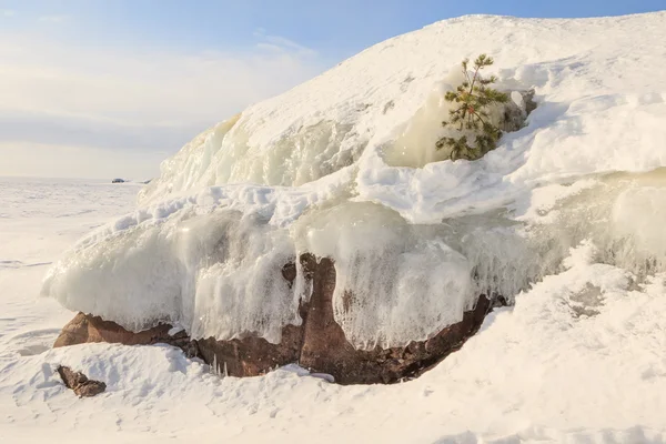 Inverno, costa del lago ghiacciato . — Foto Stock