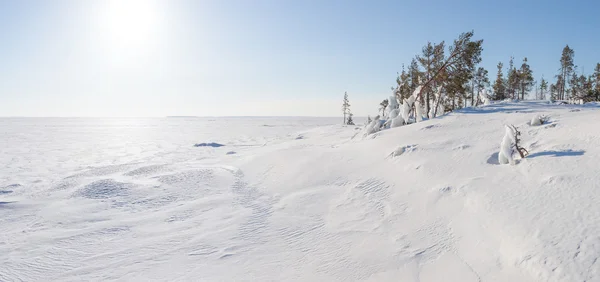 Giornata di sole sul lago invernale ghiacciato . — Foto Stock