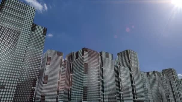 Світлодіодні Хмарочоси Прокрутка Графічних Будівель Міста — стокове відео