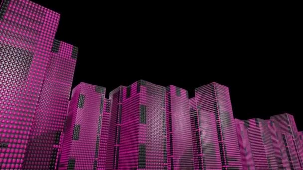 Led Skyscrapers Scrolling Graphics Buildings City — Stock Video