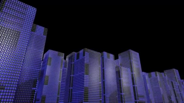 Led Skyscrapers Scrolling Graphics Buildings City — Stock Video