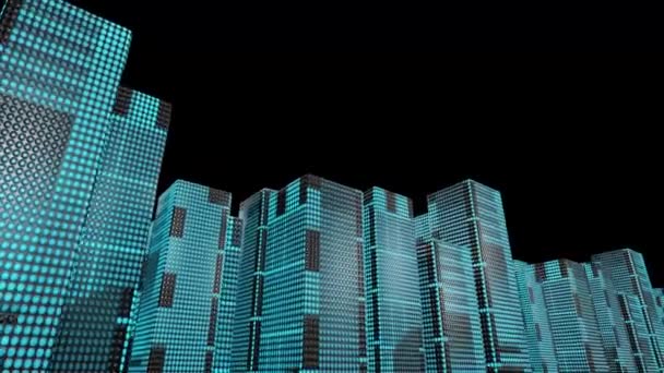 Led Wolkenkrabbers Scrollen Grafische Gebouwen Stad — Stockvideo