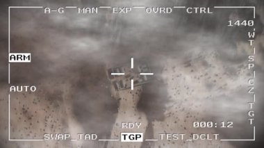 Akıllı bomba füzesi askeri İHA 'yı düşürdü. Casus savaş pov hava atışı 4K düştü.