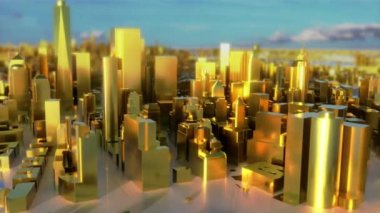 New York 'un altın sarısı New York DOF modeli. ABD gökdelenleri parlıyor. 4K üzerinden uçuyor.