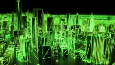 Şehrin neon ışıklı DOF modeli New York New York üstgeçidi kablo gökdeleni 80 'lerin 4K' sı.