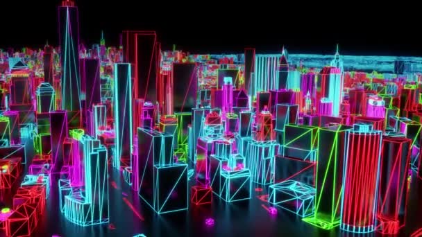 City Neon Incandescente New York Nyc Cavalcavia Wireframe Grattacielo Anni — Video Stock