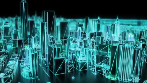 City Neon Izzó Dof Modell New York Nyc Felüljáró Wireframe — Stock videók
