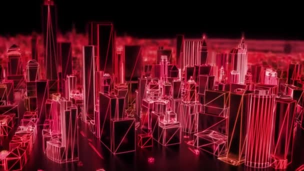 City Neon Glowing Dof Model New York Nyc Flyover Wireframe — Stock Video