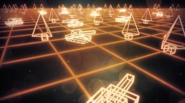 Retro 80 'lerin oyun tankları VHS video savaş vektör arcade tron kablo 4k
