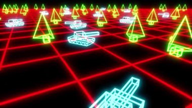 Retro 80 'lerin oyun tankları VHS video savaş vektör arcade tron kablo 4k