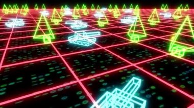 Retro 80 'lerin oyun tankları VHS video savaş vektör arcade tron kablo 4k