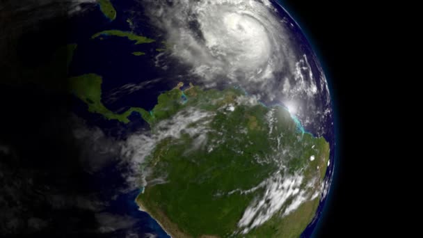 Orkaan Uit Ruimte Satelliet Aarde Storm Tyfoon Klimaat Wolk Weer — Stockvideo