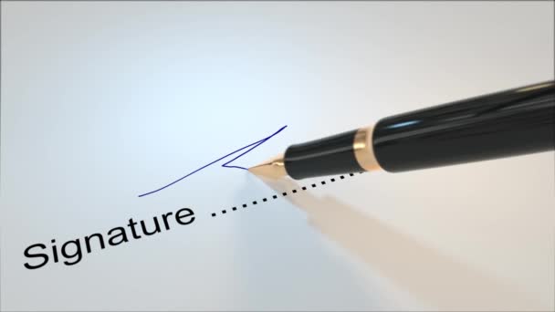 Assinatura Caneta Assinatura Contrato Fonte Mão Escrita Papelada — Vídeo de Stock