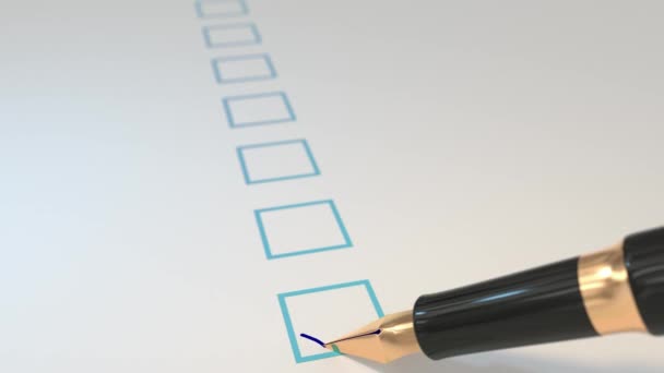 Pen Ticking Boxes Fountain Survey Vote Exam Ticker Loop — стоковое видео