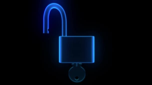 Padlock Hologram Unlock Lock Key Security Safety Protection Hack Password — Stock Video